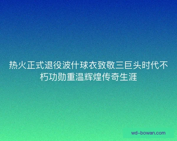 热火正式退役波什球衣致敬三巨头时代不朽功勋重温辉煌传奇生涯